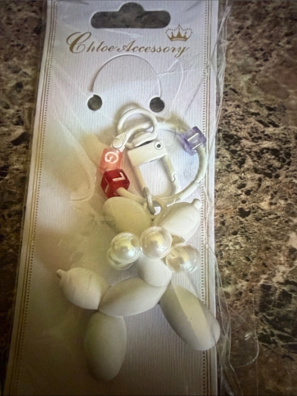 White Balloon Dog Keychain / bag charm with pearl Accents